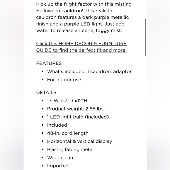 SPOOKY NIGHT NWT misting Halloween cauldron decor -black -12”x17” - Picture 4 of 7